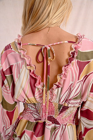 RUFFLE PRINTED DRESS