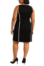 Danillo Black Crew Neckline Sleeveless Sheath Dress with Matching Open-Front Patch Pockets Jacket Suit Skirt (Plus Size)