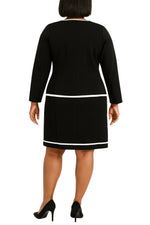 Danillo Black Crew Neckline Sleeveless Sheath Dress with Matching Open-Front Patch Pockets Jacket Suit Skirt (Plus Size)