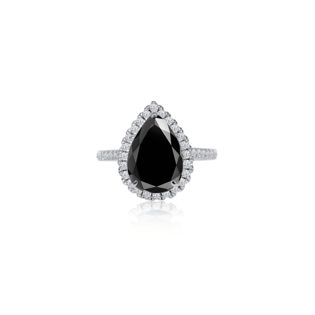 2.0ct Pear Cut Black Moissanite Halo Engagement Ring Ring Deluxe Fine Jewelry