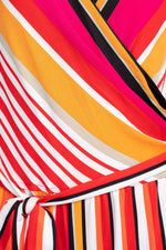 Emma & Michele V - Neck Mock Wrap Top Tie Waist Stripe Print ITY Jumpsuit - Glamourous Grace