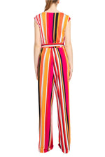Emma & Michele V - Neck Mock Wrap Top Tie Waist Stripe Print ITY Jumpsuit - Glamourous Grace