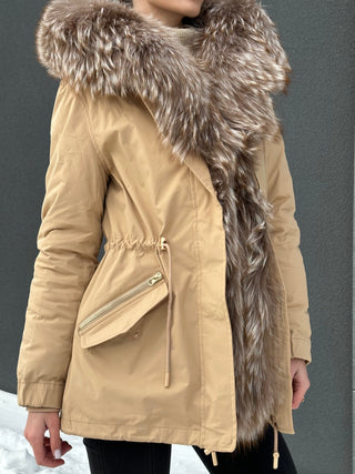 Genuine Silver Fur Trim Parka with Rabbit Fur Insulation - By Baano