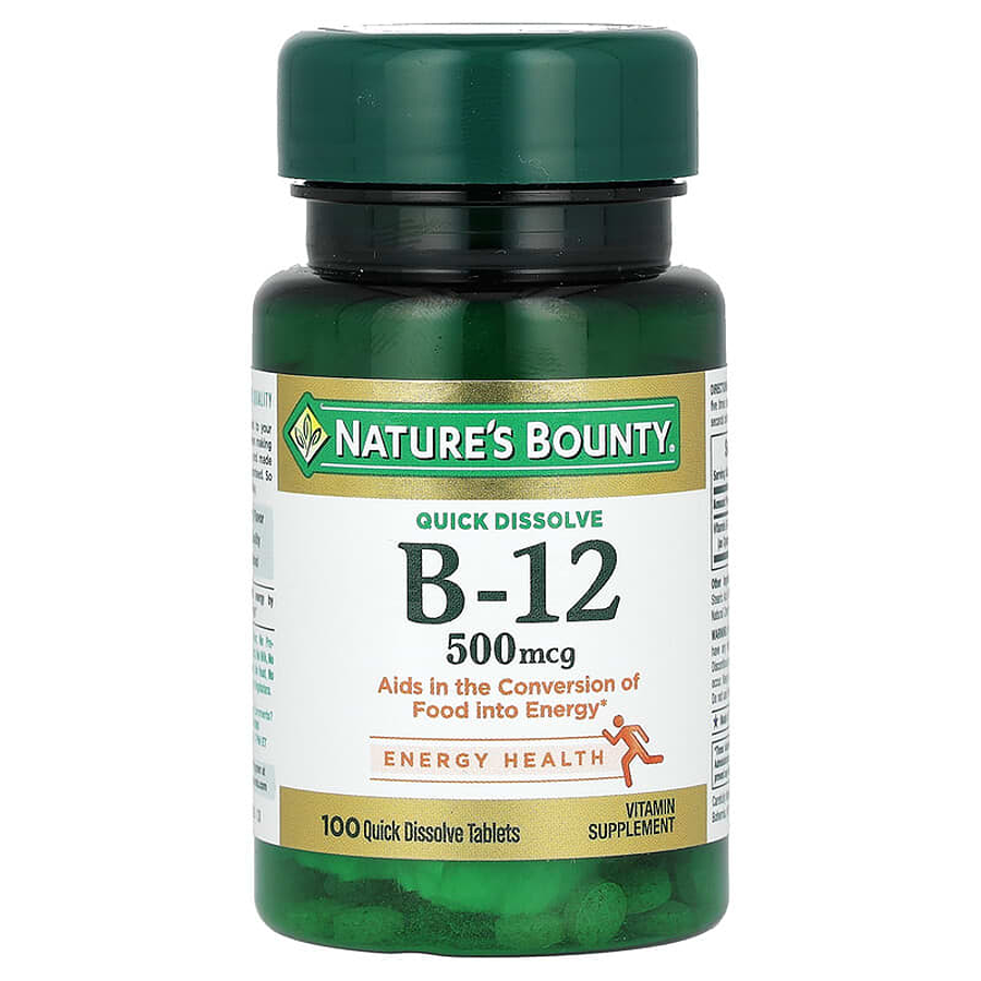 Nature's Bounty Vitamin B-12, Natural Cherry, 500 Mcg, 100 Quick Dissolve Tablets