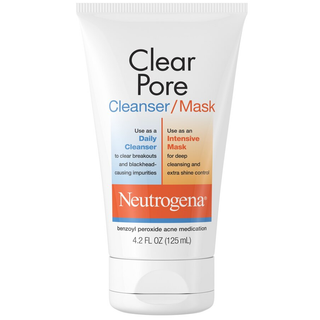 Neutrogena Clear Pore 2 In 1 Facial Cleanser/Face Mask With Kaolin & Bentonite Clay & 3.5% Benzoyl Peroxide Acne Treatment Medication, Daily Face Wash & Shine C