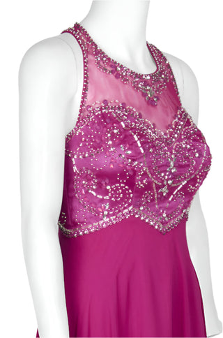Decode Halter Neck Illusion Embellished Bodice Zipper Back Mesh Chiffon Gown - By Baano