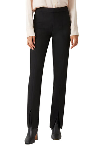 ECRU Designs Banded Waist Button Hook Zipper Closure Slit Front Hem Stretch Crepe Pant - Glamourous Grace