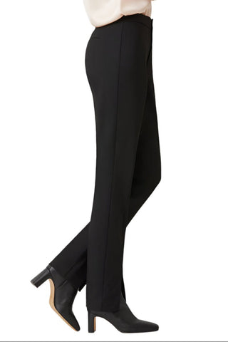 ECRU Designs Banded Waist Button Hook Zipper Closure Slit Front Hem Stretch Crepe Pant - Glamourous Grace
