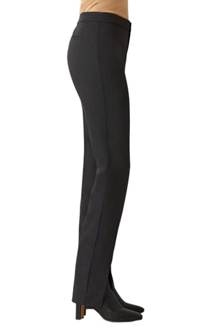 ECRU Designs Banded Waist Button Hook Zipper Closure Slit Front Hem Stretch Crepe Pant - Glamourous Grace