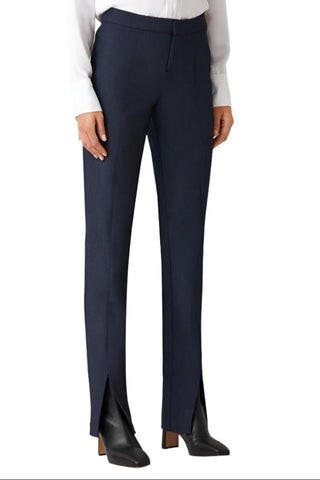 ECRU Designs Banded Waist Button Hook Zipper Closure Slit Front Hem Stretch Crepe Pant - Glamourous Grace