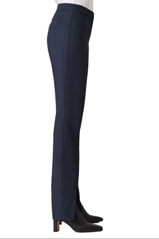 ECRU Designs Banded Waist Button Hook Zipper Closure Slit Front Hem Stretch Crepe Pant - Glamourous Grace