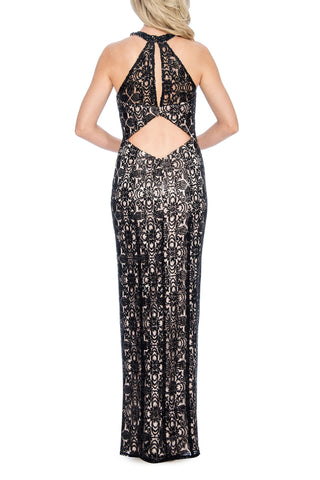 Decode Embellished Halter Neck Cutout Back Embroidered Mesh Dress - By Baano