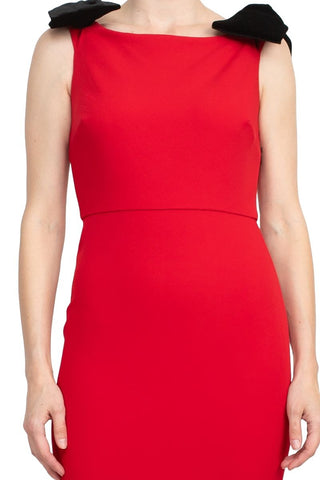 Alberto Makali Boat Neck Sleeveless Bow Shoulder Detail Zipper Back Solid Mermaid Gown - Glamourous Grace