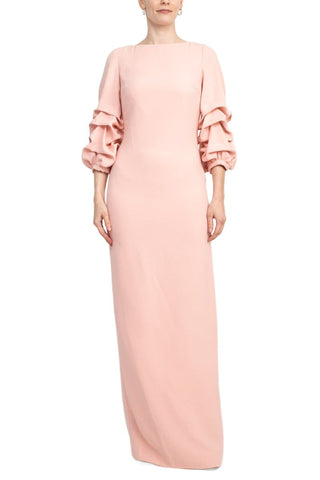 Alberto Makali Boat Neck Gathered 3/4 Sleeve Column Zipper Back Slit Back Scuba Dress - By Baano
