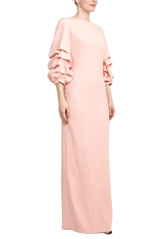 Alberto Makali Boat Neck Gathered 3/4 Sleeve Column Zipper Back Slit Back Scuba Dress - By Baano