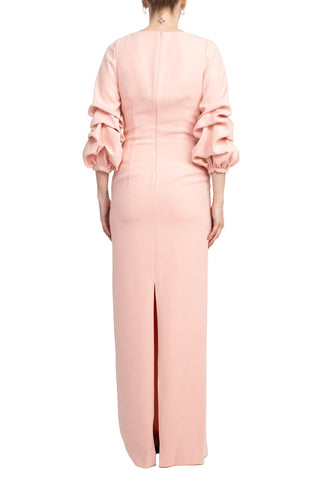 Alberto Makali Boat Neck Gathered 3/4 Sleeve Column Zipper Back Slit Back Scuba Dress - By Baano