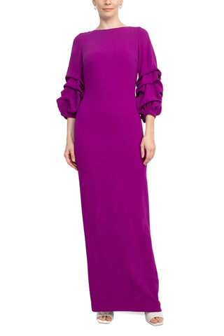 Alberto Makali Boat Neck Gathered 3/4 Sleeve Column Zipper Back Slit Back Scuba Dress - By Baano
