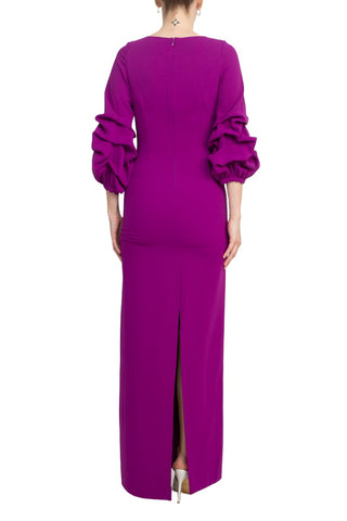 Alberto Makali Boat Neck Gathered 3/4 Sleeve Column Zipper Back Slit Back Scuba Dress - By Baano