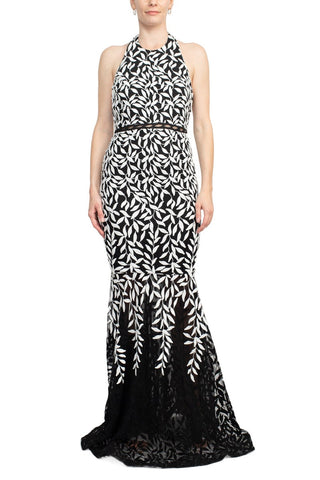 Alberto Makali Halter Neck Open Back Mermaid Godet Embroidered Mesh Dress - By Baano