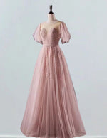 Pink evening party dress long tulle ball gown
