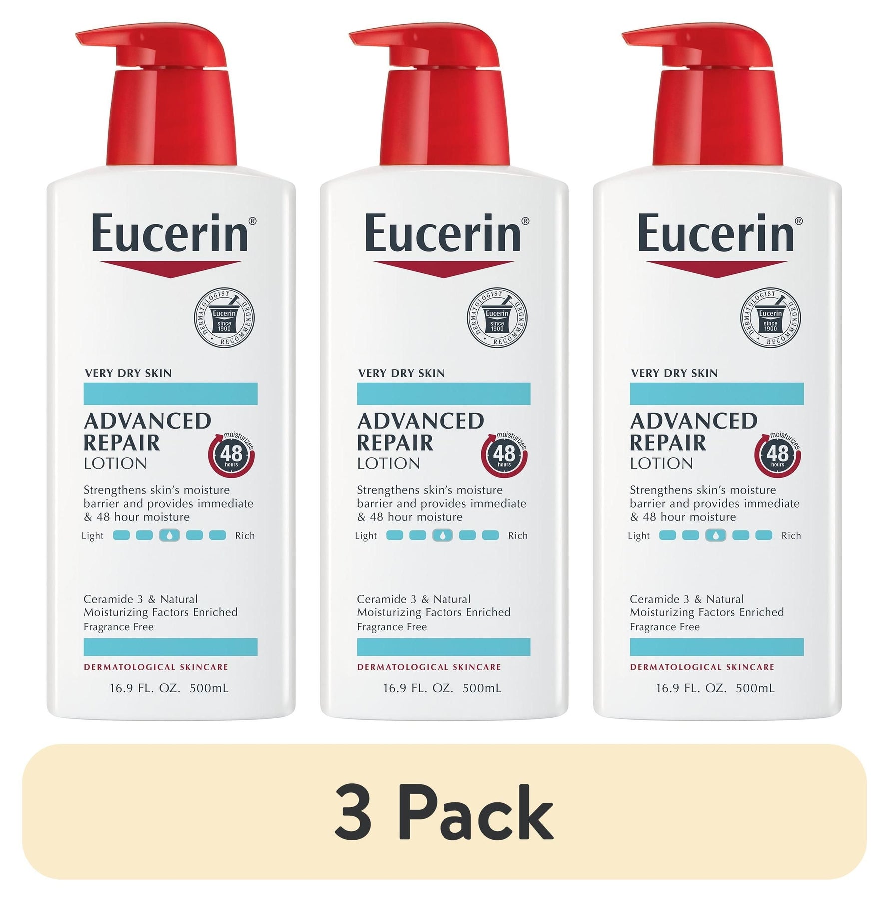 (3 pack) Eucerin Advanced Repair Body Lotion, Fragrance Free, 16.9 fl oz Bottle - By Baano