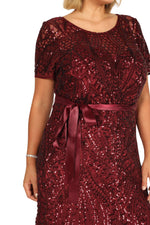 R&M Richards Round Neckline Short Sleeves Pleated Fishtail Skirt Dress (Plus Size)