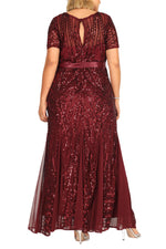 R&M Richards Round Neckline Short Sleeves Pleated Fishtail Skirt Dress (Plus Size)