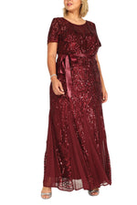 R&M Richards Round Neckline Short Sleeves Pleated Fishtail Skirt Dress (Plus Size)