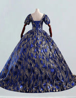 Royal Blue Velvet Sequin Prom Gown | Square Collar Elegant Evening Dress