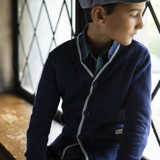 Tipped Organic Cardigan with Elbow Patches - Baby - By Baano