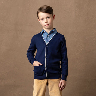 Tipped Organic Cardigan with Elbow Patches - Glamourous Grace