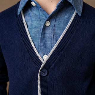 Tipped Organic Cardigan with Elbow Patches - Glamourous Grace