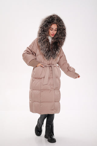 Rei Silver Fox Fully Lined Hood Down Coat in Blush - By Baano