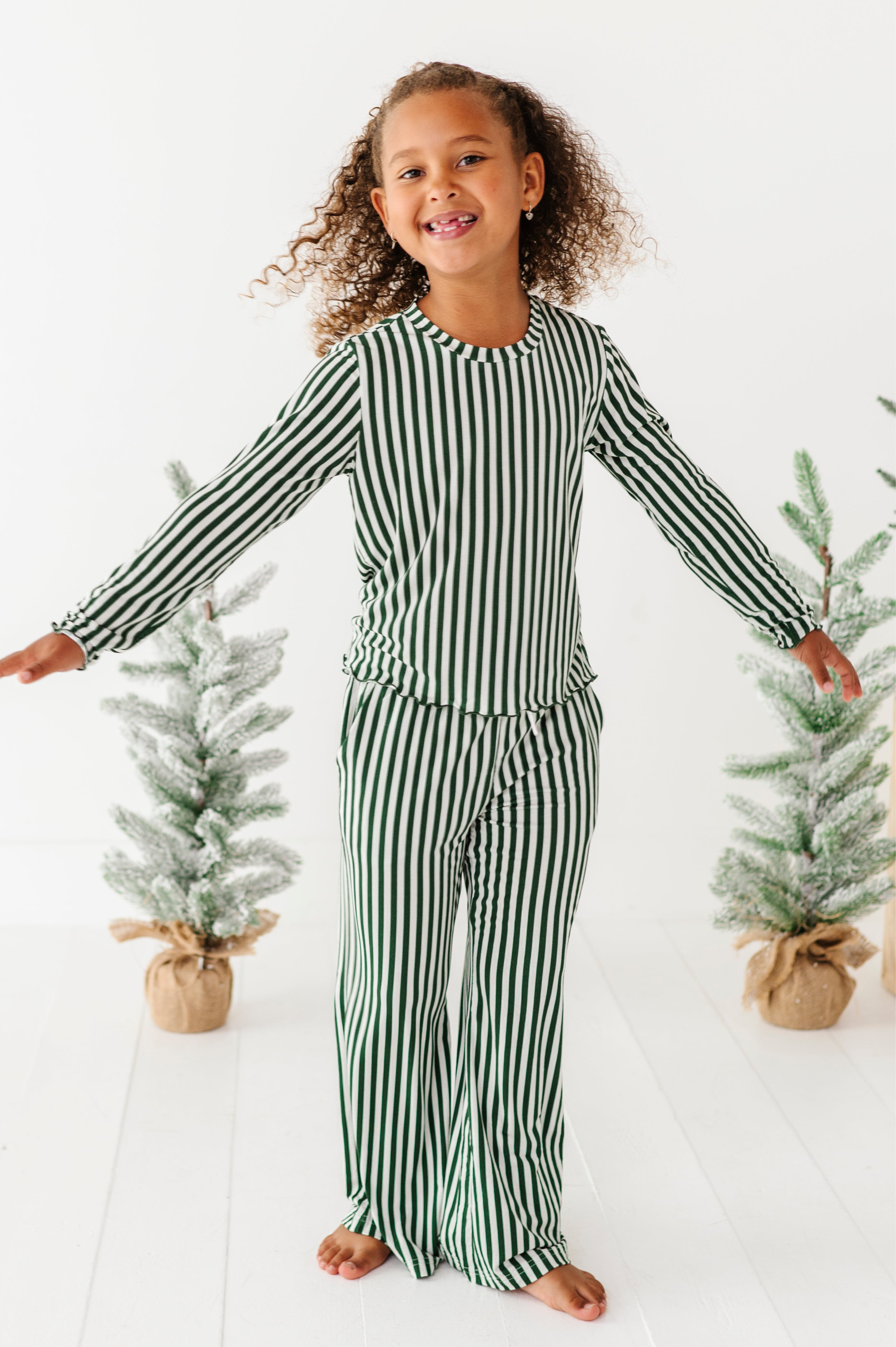Green Stripes | GIRLS WIDE-LEG SET - By Baano