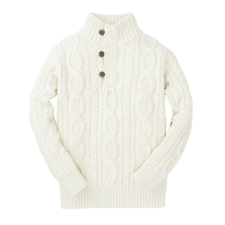 Organic Mock Neck Cable Sweater with Buttons - Glamourous Grace