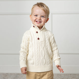 Organic Mock Neck Cable Sweater with Buttons - Glamourous Grace