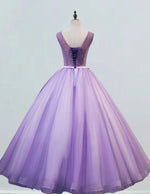 Plus Size Lavender Tulle Evening Gown | Boat Neck Lace Applique Prom Dress