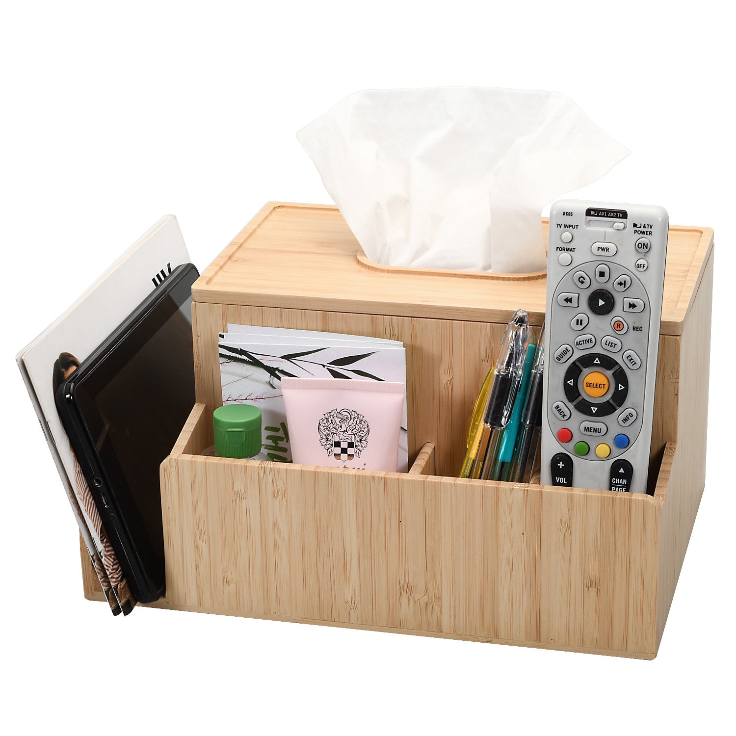 Bamboo Tissue Box Holder & Tablet Stand