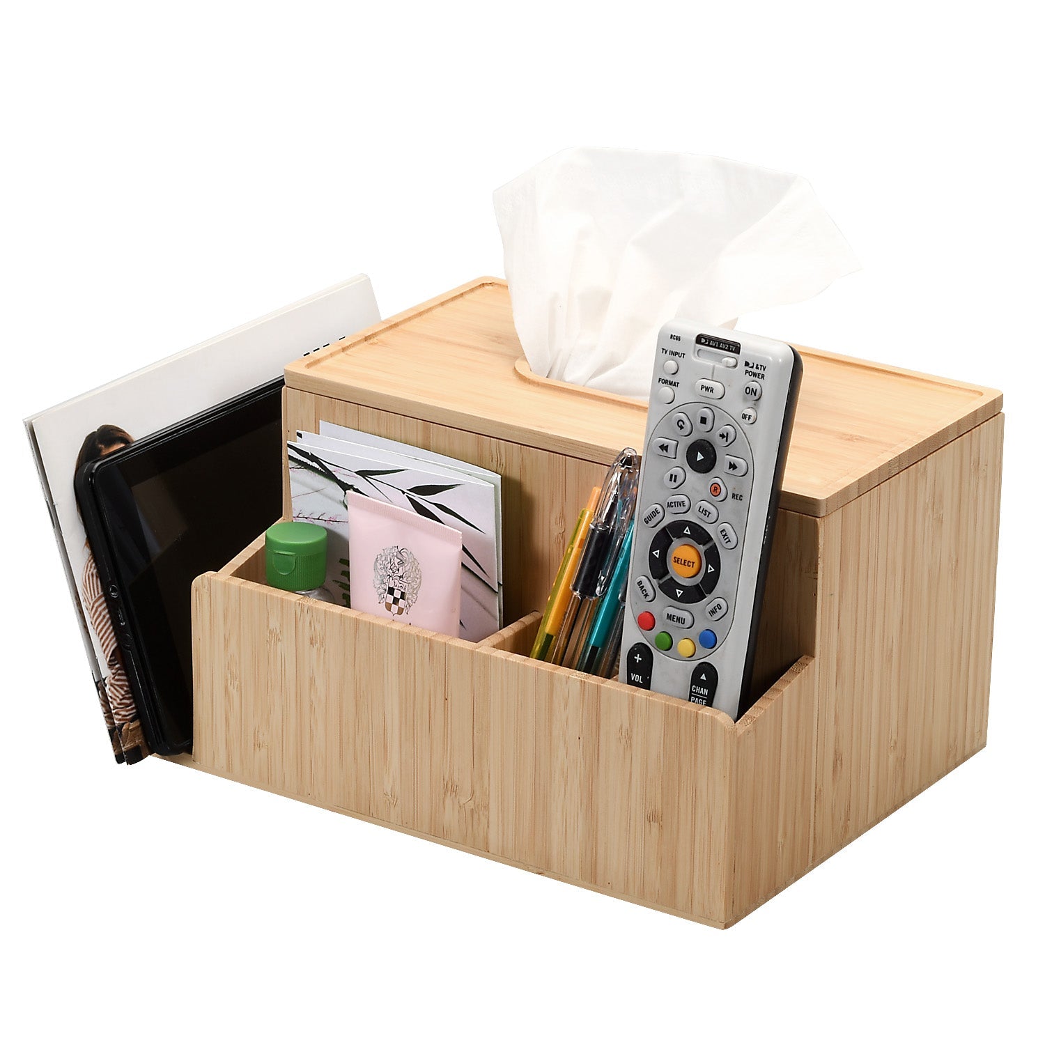 Bamboo Tissue Box Holder & Tablet Stand