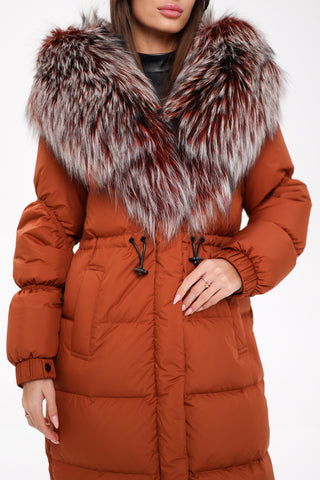 Genuine Silver Fox Fully Lined Hood Down Filled Coat - By Baano