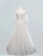 Silver Grey Lace Applique Prom Gown with Sleeves | Scoop Neckline | Elegant Evening Dress