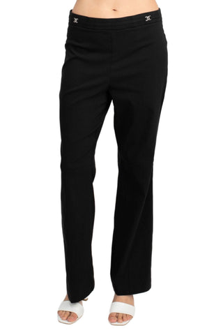 Counterparts Banded Waist Pull On Straight Cut Solid Hardware Detail Stretch Rayon Pants - Glamourous Grace
