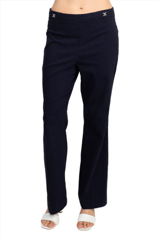 Counterparts Banded Waist Pull On Straight Cut Solid Hardware Detail Stretch Rayon Pants - Glamourous Grace