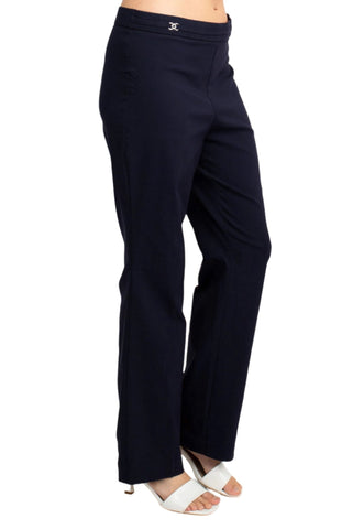 Counterparts Banded Waist Pull On Straight Cut Solid Hardware Detail Stretch Rayon Pants - Glamourous Grace