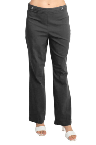 Counterparts Banded Waist Pull On Straight Cut Solid Hardware Detail Stretch Rayon Pants - Glamourous Grace