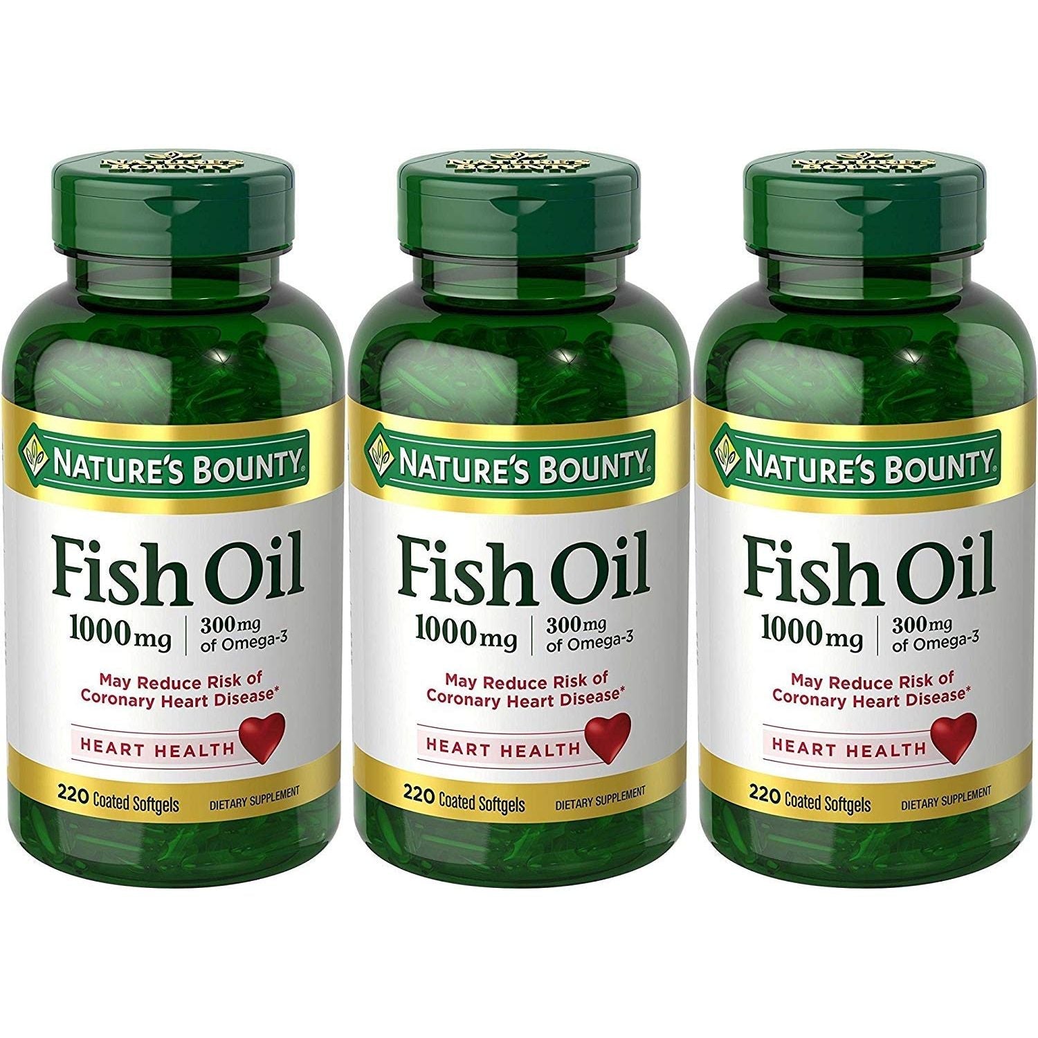 Nature's Bounty Fish Oil, Dietary Supplement, Omega-3, Supports Heart Health, 1000 Mg, 220 Coated Softgels