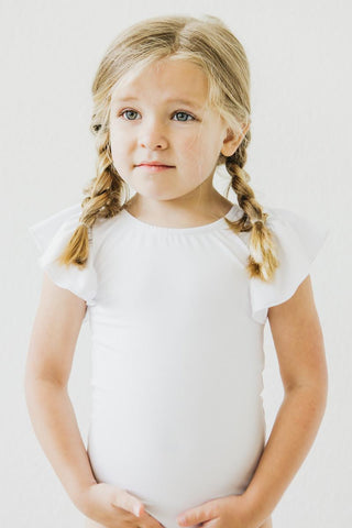 White S/S Flutter Sleeve Leotard - By Baano