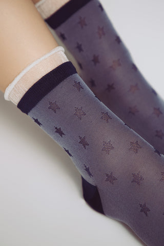 Conte Socks Classic - 491 Glossy Pattern and Decorative Transparent Mesh - By Baano