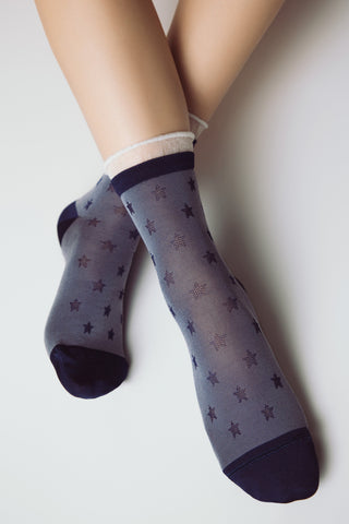 Conte Socks Classic - 491 Glossy Pattern and Decorative Transparent Mesh - By Baano