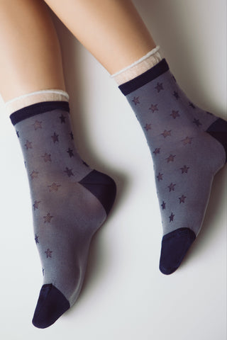 Conte Socks Classic - 491 Glossy Pattern and Decorative Transparent Mesh - By Baano